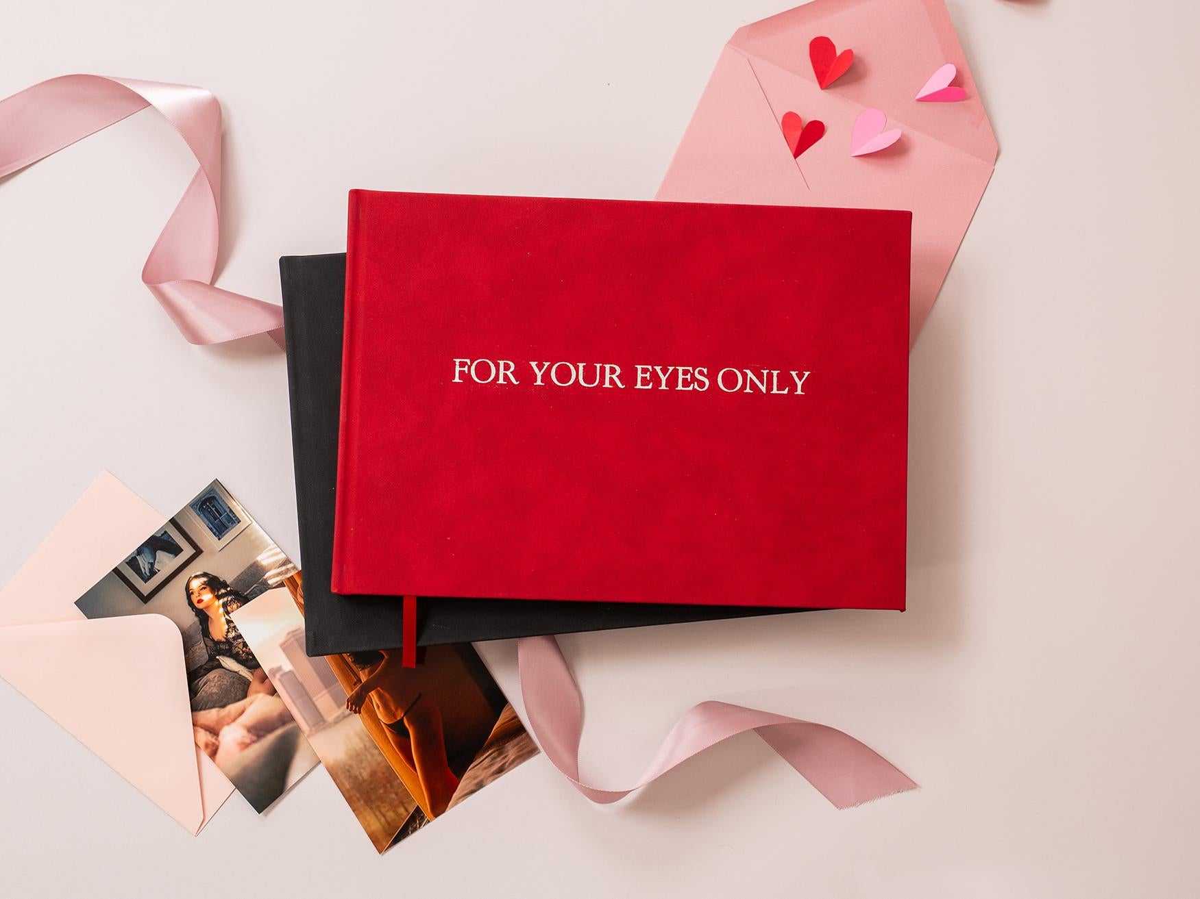 Valentine's Boudoir Embossed Foil Book - 11.5 x 8.5 Custom Boudoir Scrapbook Album, For Your Eyes Only, To Husband Boyfriend Groom Gift