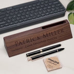 Wood Name Block with Business Card Holder