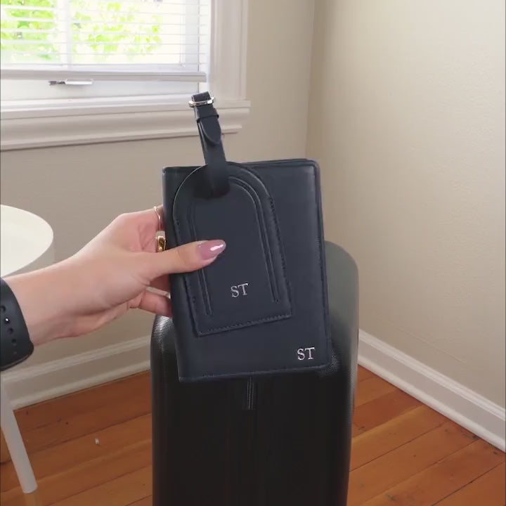 Embossed Leather Passport Holder & Luggage Tag Set (Small Kennerly) - Custom monogram gift personalized wedding couples honeymoon engagement