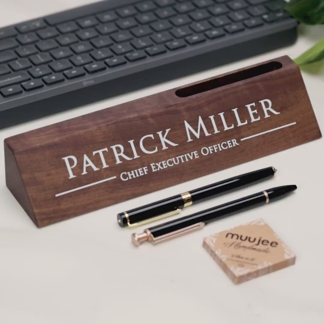 Wood Name Block with Card Slot (White Print 10")