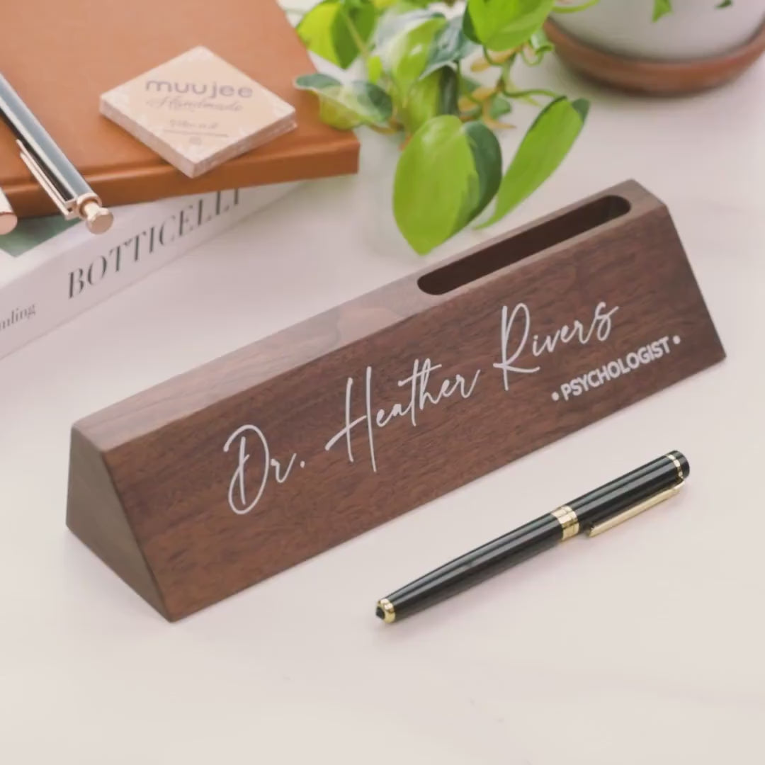 Wood Name Block with Card Slot (White Print 10")