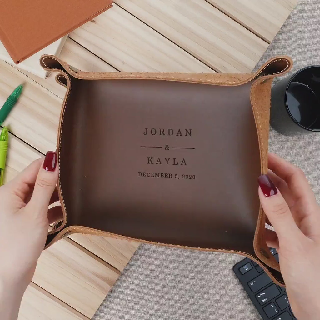 Engraved Anniversary Leather Valet Tray