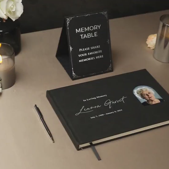 Funeral Guest Book with Photo Cover (Black - Design 4) - Celebration of Life, Memorial Service Book, Gift for Loss of Loved One