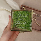 Square Gold Glass Ring Box with Moss