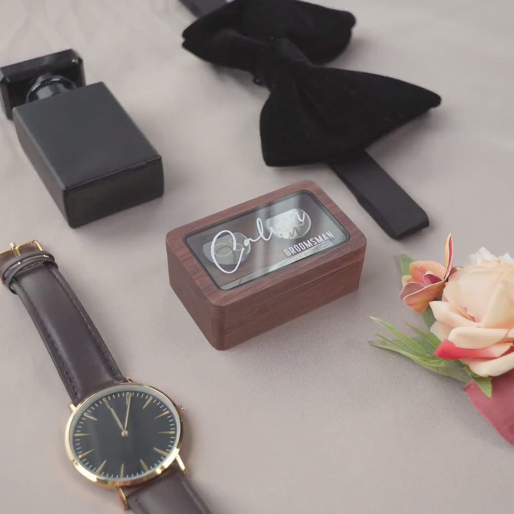 Metal Cufflinks, Tie Clip & Rec Gift Box w Glass Lid