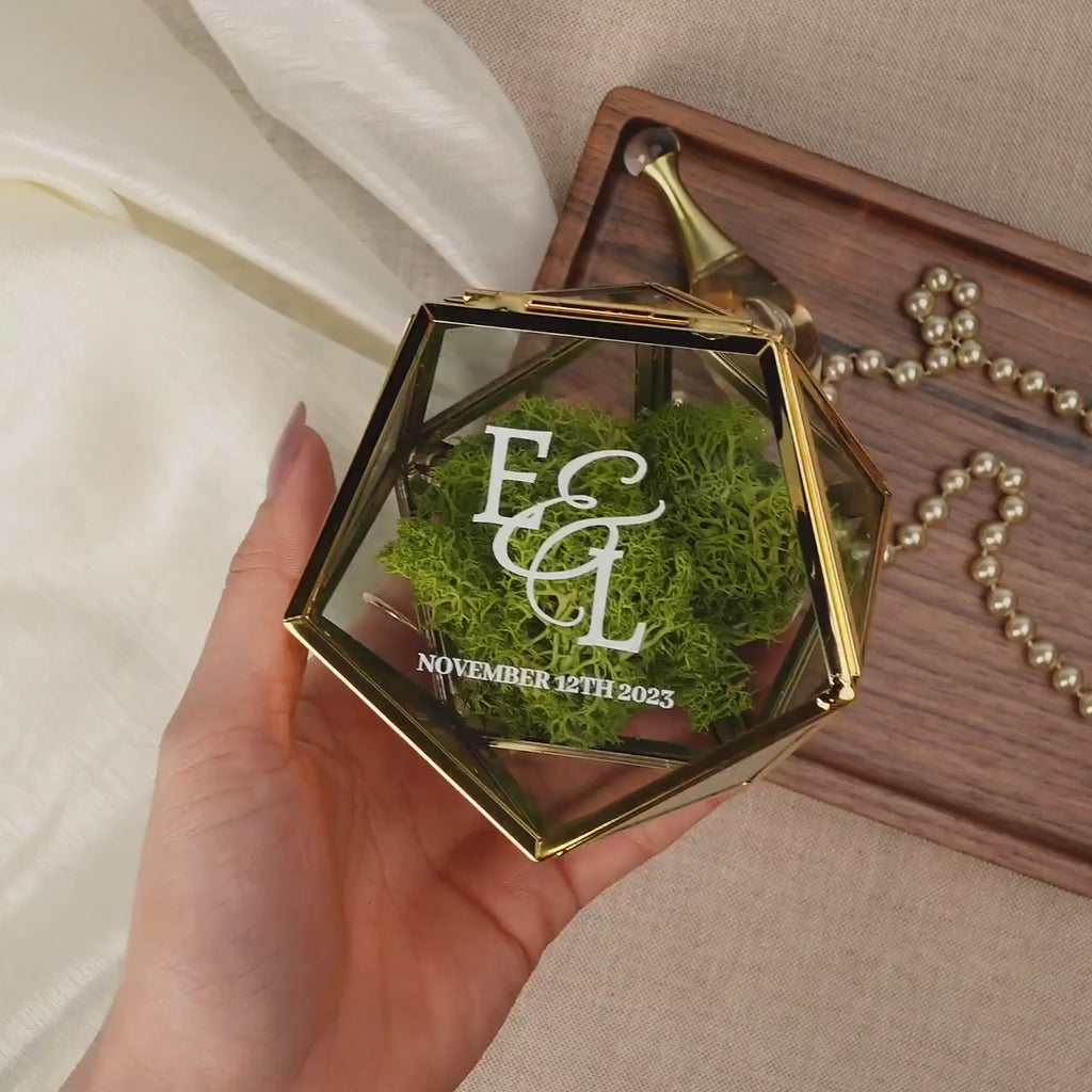 Geometric Glass Ring Box with Moss
