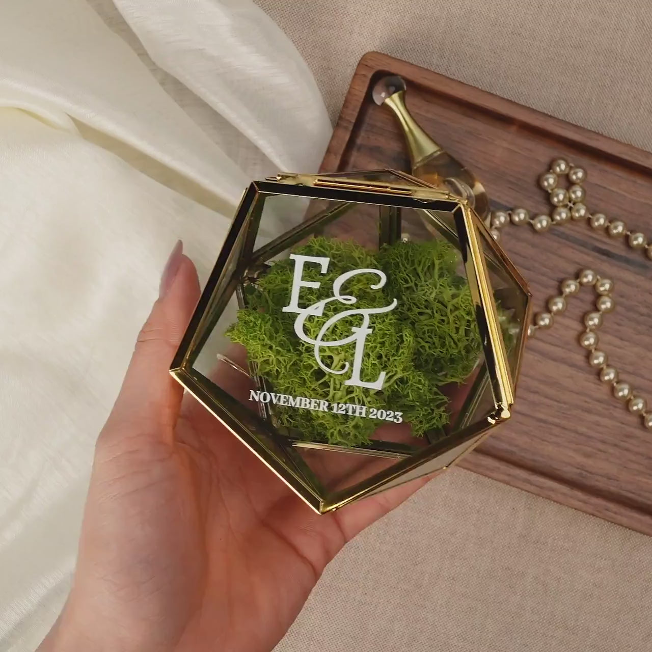 Geometric Glass Ring Box with Moss
