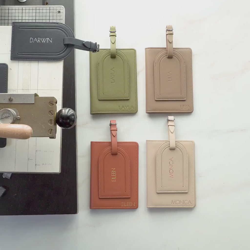 Embossed Leather Passport Holder & Embossed Luggage Tag (SET)