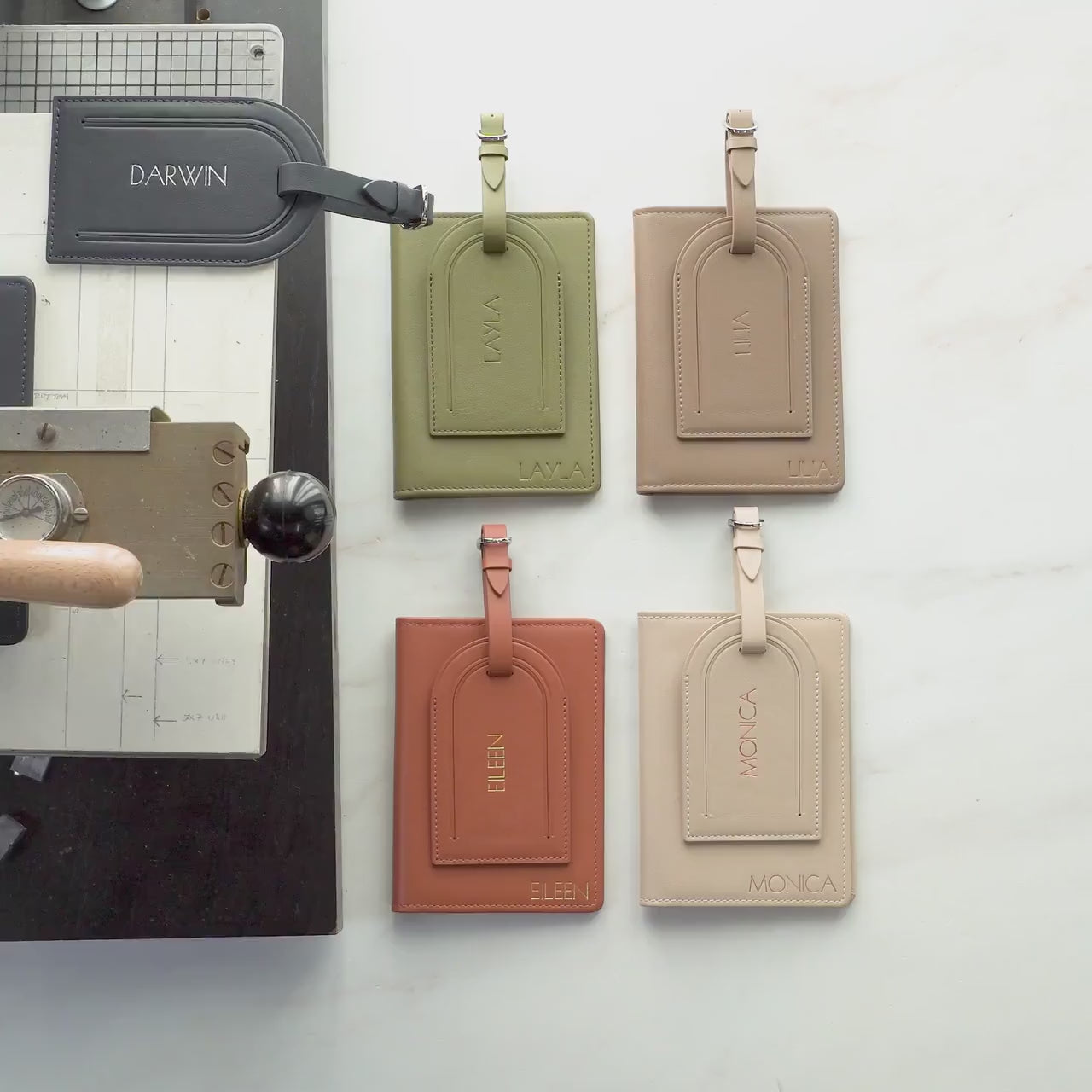 Embossed Leather Passport Holder & Embossed Luggage Tag (SET)