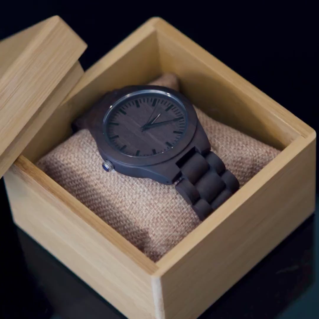Engraved Wood Watch & Bamboo Gift Box