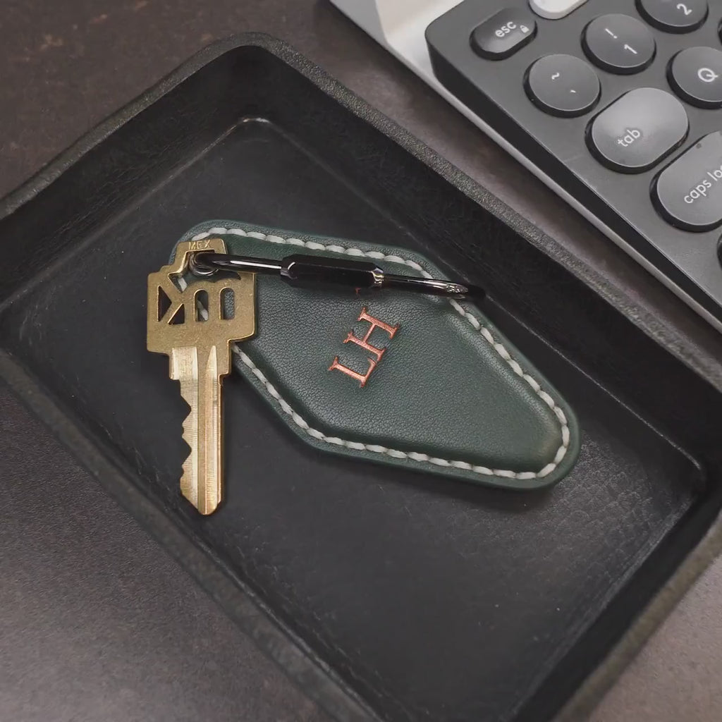 Embossed Diamond Leather Keychains (Small Initials) with Ivory Stitching