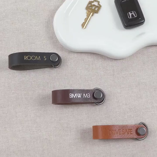 Embossed Leather Strap Keychain (XS Name) - Custom Key Ring Holder, Personalized Leather Gift, Slim Keyholder, Handheld, Gift for Busy Dad